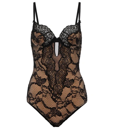 Shop Gucci Floral Lace Bodysuit In Black