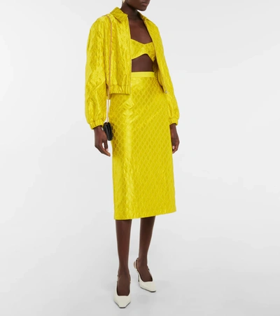Shop Gucci Gg Embroidered Silk Crop Jacket In Lemon