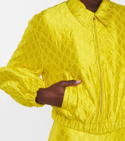 Shop Gucci Gg Embroidered Silk Crop Jacket In Lemon