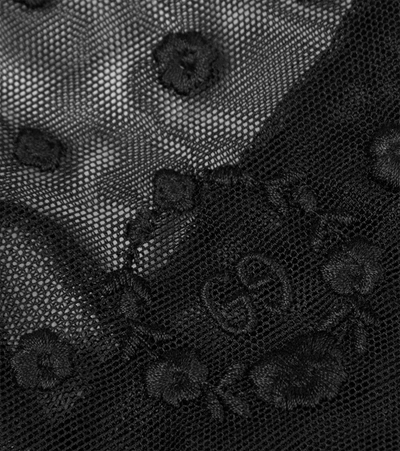 Shop Gucci Embroidered Polka-dot Tulle Gloves In Black/black