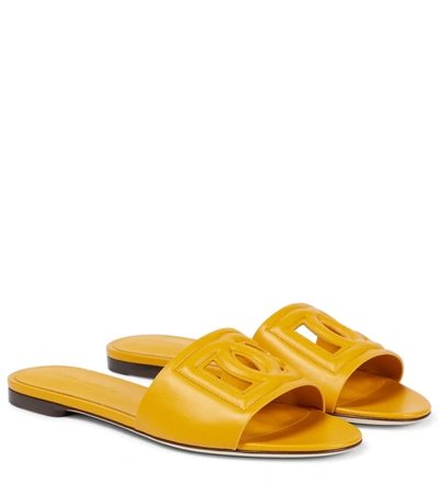 Shop Dolce & Gabbana Logo Cutout Leather Sandals In Ochre