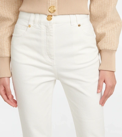 Shop Balmain High-rise Flared Jeans In Blanc