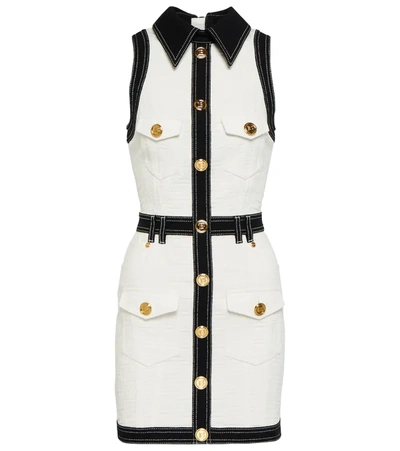 Shop Balmain Denim Minidress In Blanc/noir