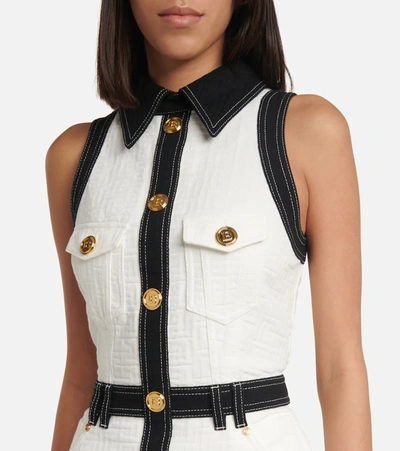 Shop Balmain Denim Minidress In Blanc/noir