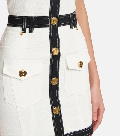 Shop Balmain Denim Minidress In Blanc/noir