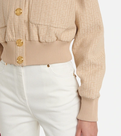 Shop Balmain Canvas Bomber Jacket In Nude Clair/blanc