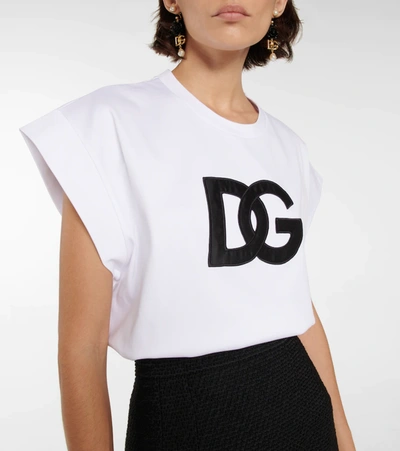 Shop Dolce & Gabbana Logo Cotton Jersey T-shirt In Bianco Ottico