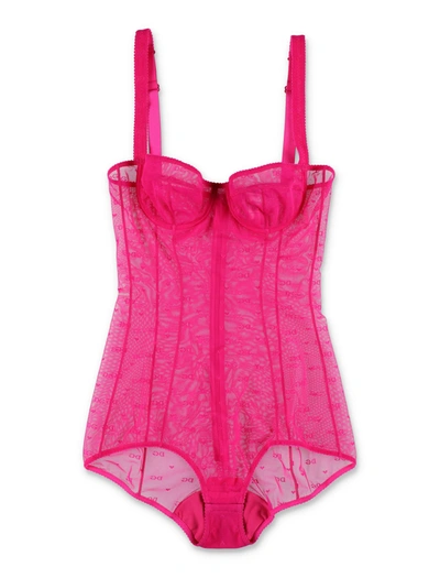 Shop Dolce & Gabbana Dg Heart Embroidered Strapped Bodysuit In Pink