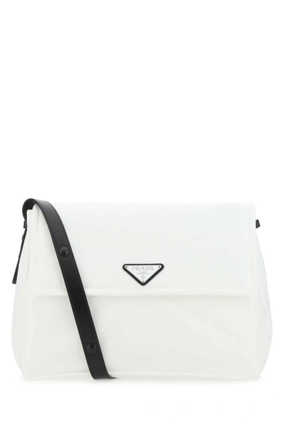 Shop Prada Logo Plaque Padded Shoulder Bag In White
