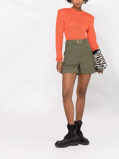 Balmain Maxi Monogram Cropped Jumper In Orange