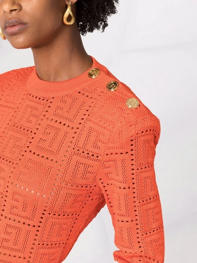 Balmain Maxi Monogram Cropped Jumper In Orange