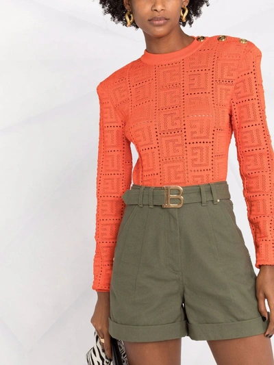 Balmain Maxi Monogram Cropped Jumper In Orange