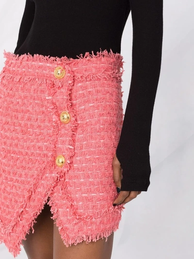 Balmain Tweed Miniskirt With Logoed Buttons In Pink