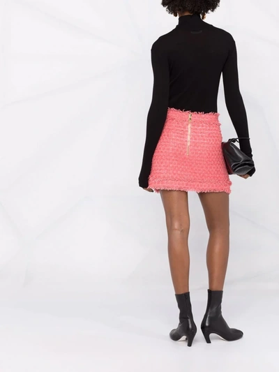 Shop Balmain Textured-tweed Mini Skirt In Pink