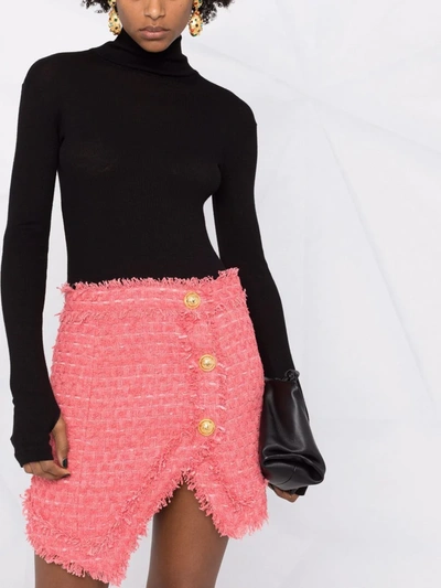 Shop Balmain Textured-tweed Mini Skirt In Pink