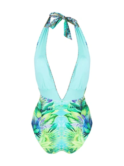 Shop Camilla Whats Your Vice-print Halterneck Swimsuit In Green