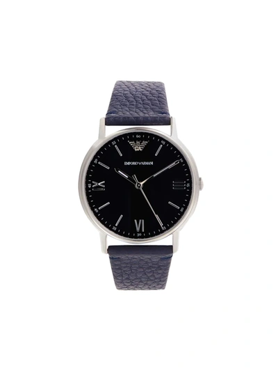 Shop Emporio Armani Men's Stainless Steel & Leather Strap Watch In Blue