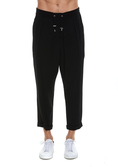 Shop Balmain Drawstring Cropped Pants In Black