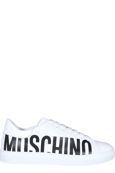 Shop Moschino Logo Printed Lace In White