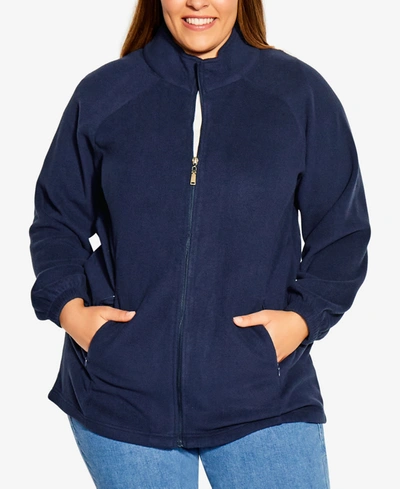 Shop Avenue Plus Size Polar Fleece Zip Jacket In Navy