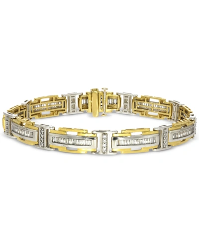 Macy's Men's Diamond Baguette & Round Link Bracelet (2-1/2 Ct. T.w.) In 10k Two-tone Gold In Gold