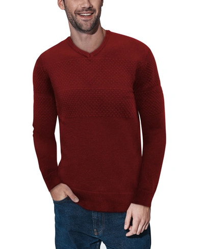Shop X-ray Men's V-neck Honeycomb Knit Sweater In Burgundy