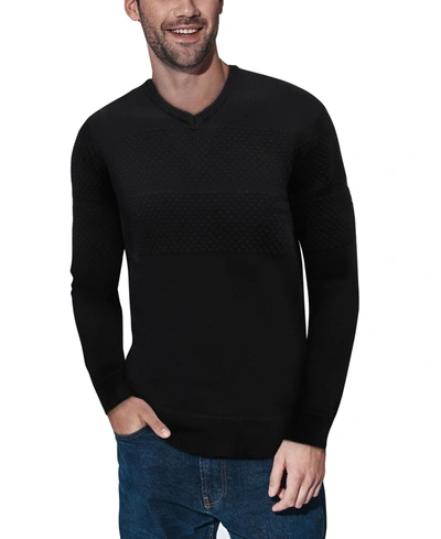 Shop X-ray Men's V-neck Honeycomb Knit Sweater In Black