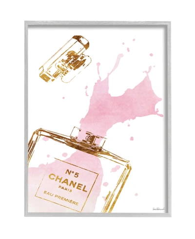 Shop Stupell Industries Glam Perfume Bottle Splash Pink Gold-tone Gray Farmhouse Rustic Framed Giclee Texturized Art, 11" X  In Multi-color