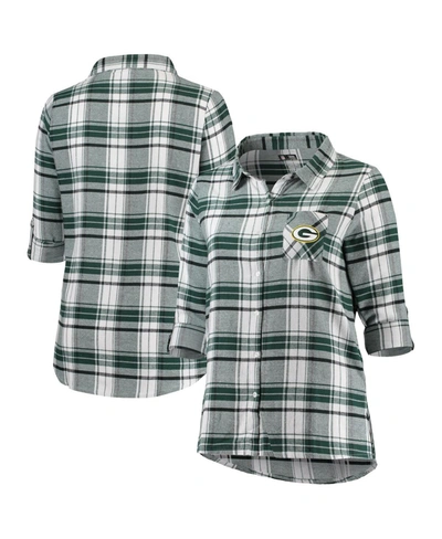 Shop Concepts Sport Women's Green, Black Green Bay Packers Plus Size Accolade Long Sleeve Button-up Nightshirt In Green/black