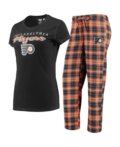 Shop Concepts Sport Women's Black, Orange Philadelphia Flyers Lodge T-shirt And Pants Sleep Set In Black/orange