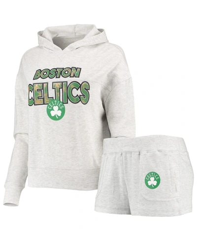 Shop Concepts Sport Women's Cream Boston Celtics Crossfield Long Sleeve Hoodie Top And Shorts Sleep Set