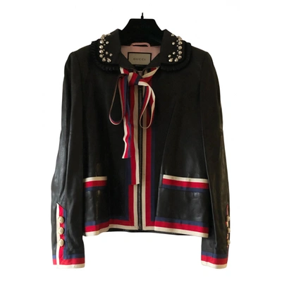 Pre-owned Gucci Leather Biker Jacket In Black