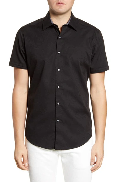 Shop Robert Graham Andretti Jacquard Short Sleeve Button-up Shirt In Black