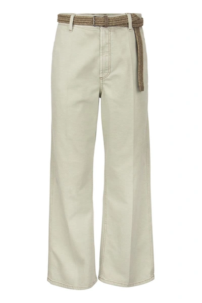 Shop Brunello Cucinelli Wide Trousers With Belt In Ivory