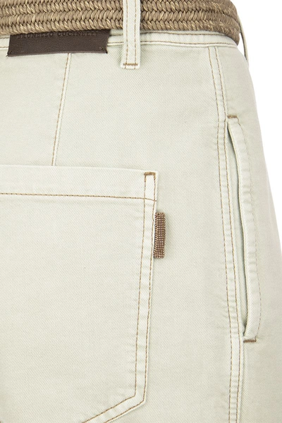 Shop Brunello Cucinelli Wide Trousers With Belt In Ivory