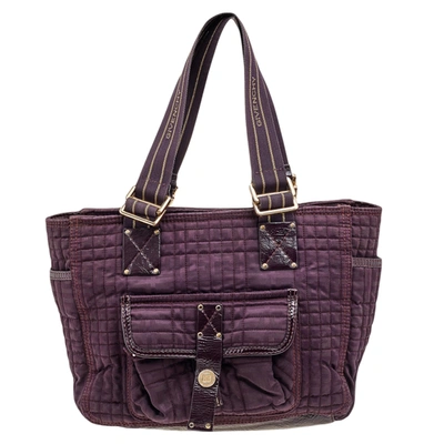 Pre-owned Givenchy Purple Signature Fabric And Patent Leather Tote