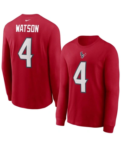 Shop Nike Men's  Deshaun Watson Red Houston Texans Player Name & Number Long Sleeve T-shirt