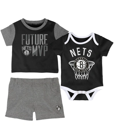 Shop Outerstuff Infant Boys And Girls Black Brooklyn Nets Putting Up Numbers Bodysuit T-shirt And Shorts Set