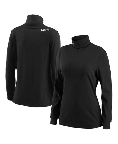 Wear By Erin Andrews Women's  Black New Orleans Saints Long Sleeve Tri-blend Turtleneck T-shirt In Black