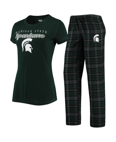 Shop Concepts Sport Women's Green, Black Michigan State Spartans Lodge T-shirt And Flannel Pants Sleep Set In Green/black