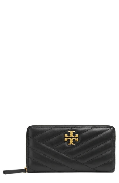 Shop Tory Burch Kira Chevron Quilted Zip Leather Continental Wallet In Black
