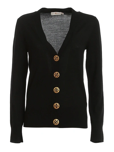 Shop Tory Burch Simone Knitted Cardigan In Black