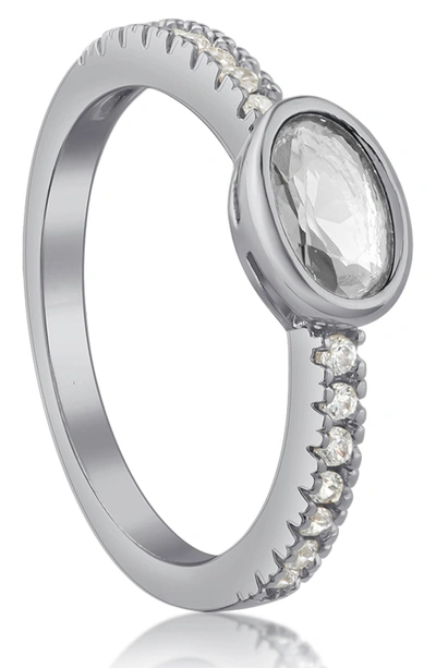 Shop Cz By Kenneth Jay Lane Oval Cz Pave Band Pinky Ring In Clear/ Silver