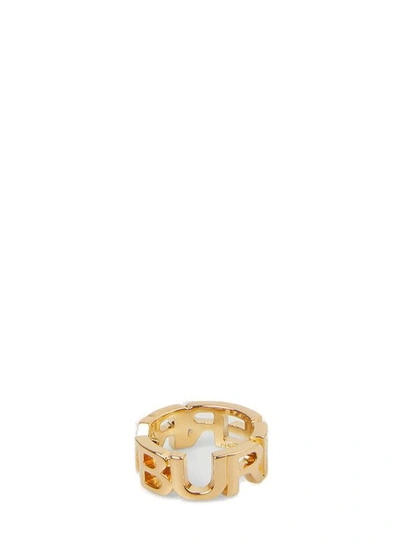 Shop Burberry Chuncky Logo Lettering Ring In Gold