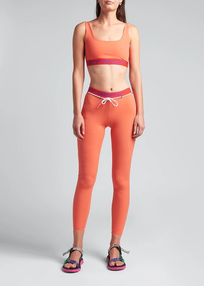 Shop Off-white Logo Banded Drawstring Leggings In Coral Red