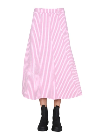 Shop Ganni High Waist Striped Denim Skirt In Pink