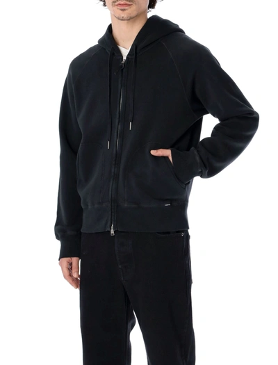 Shop Tom Ford Drawstring Zipped Hoodie In Black