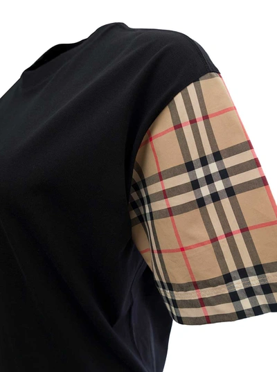 Shop Burberry Black Cotton T-shirt With Vintage Check Sleeves