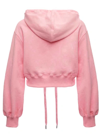 Shop Blumarine Pink Cropped Jersey Hoodie With Logo