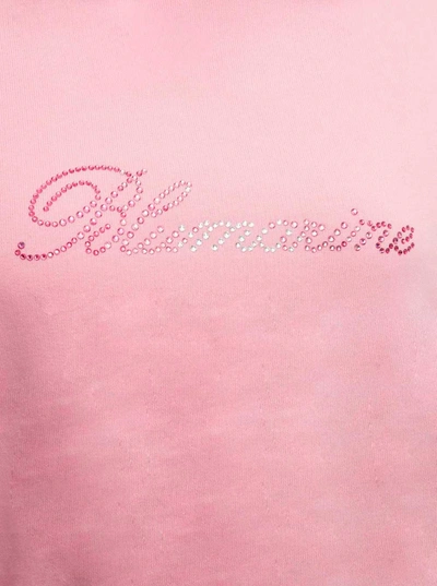 Shop Blumarine Pink Cropped Jersey Hoodie With Logo